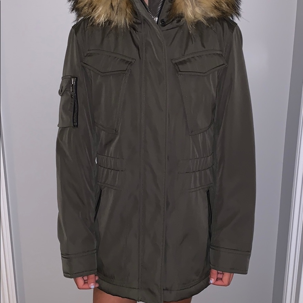 Olive green fluffy and heavy winter jacket